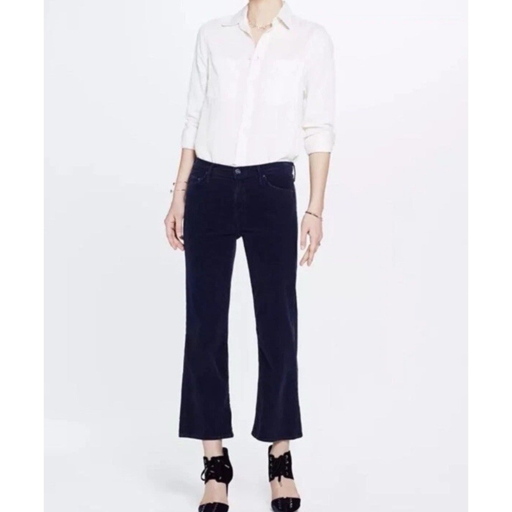Mother Outsider Crop Corduroy Pants 1227-618 Navy Blue Women's 26